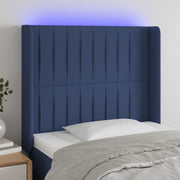 Hoofdbord LED 93x16x118/128 cm blauw stof