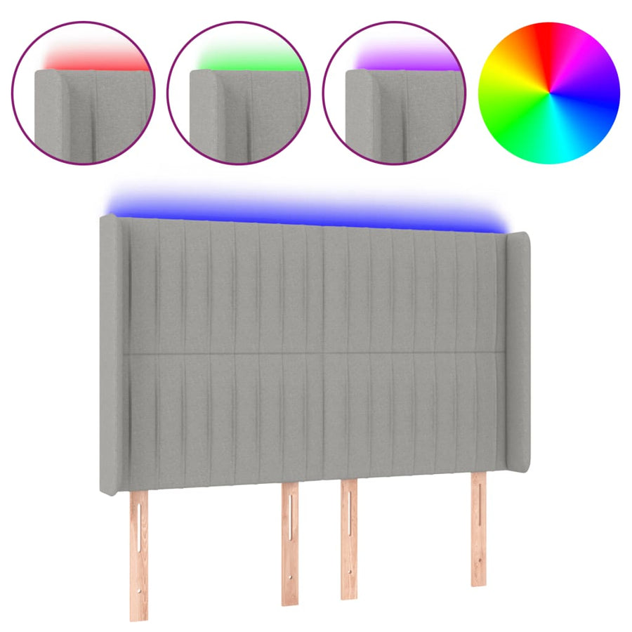 Hoofdbord Led Stof 147 x 16 x 118/128 cm Lichtgrijs