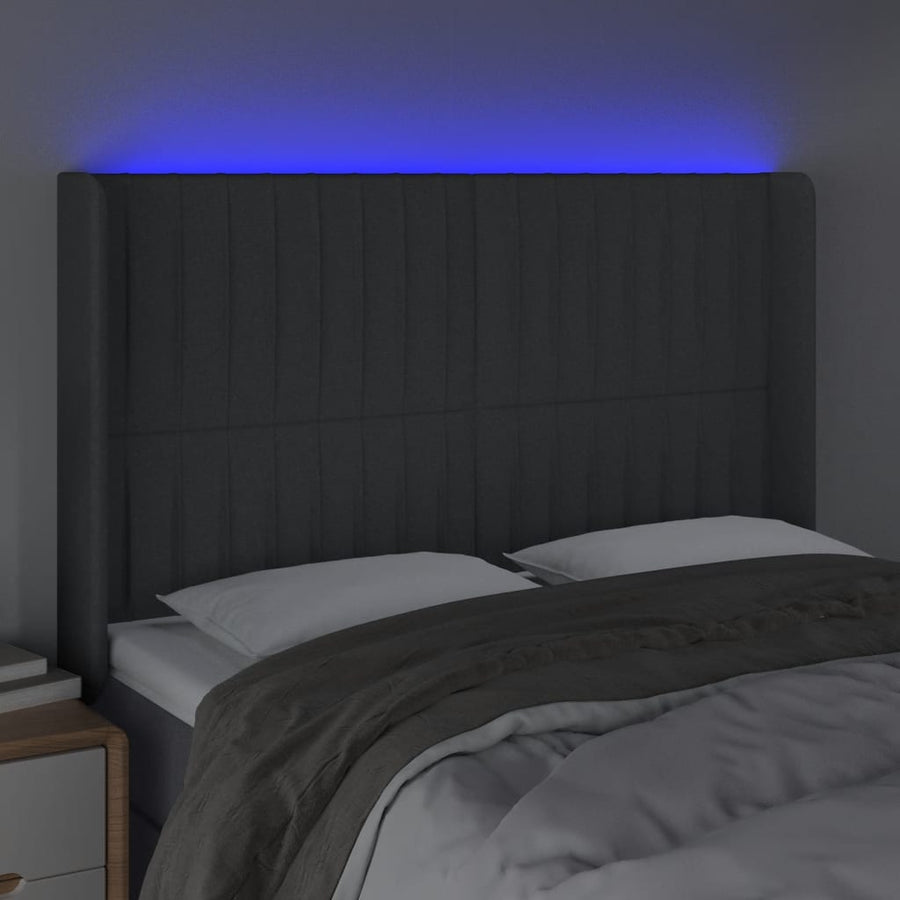 Hoofdbord LED 147x16x118/128 cm stof donkergrijs 147 x 16 x 118/128 cm Donkergrijs
