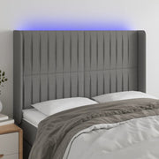 Hoofdbord 147x16x118/128 cm stof donkergrijs LED