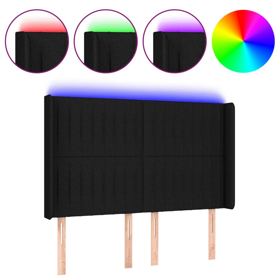 Hoofdbord Led Stof 147 x 16 x 118/128 cm Zwart