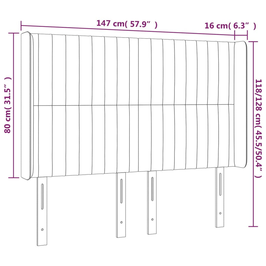 Hoofdbord Led Stof 147 x 16 x 118/128 cm Zwart