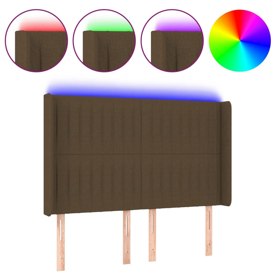 Hoofdbord Led Stof 147 x 16 x 118/128 cm Donkerbruin