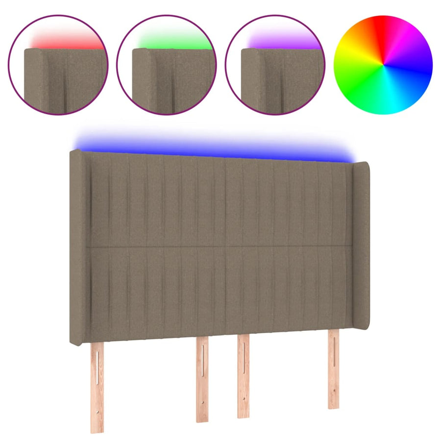 Hoofdbord Led Stof 147 x 16 x 118/128 cm Taupe