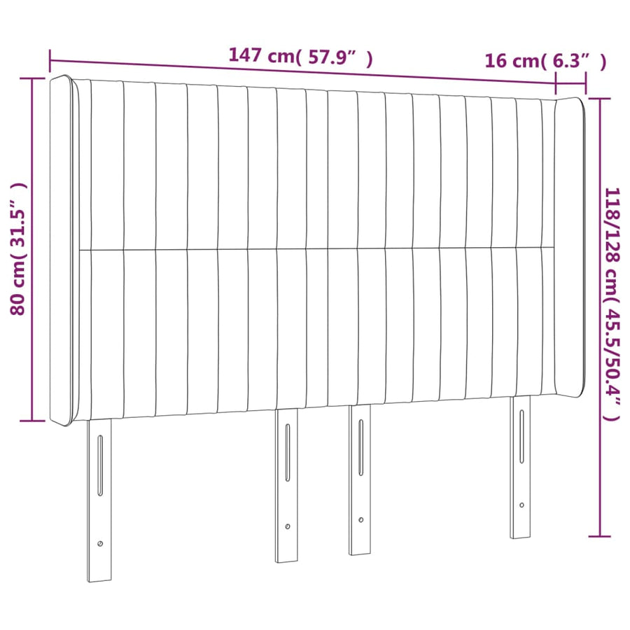 Hoofdbord Led Stof Kleurig 147 x 16 x 118/128 cm Crème