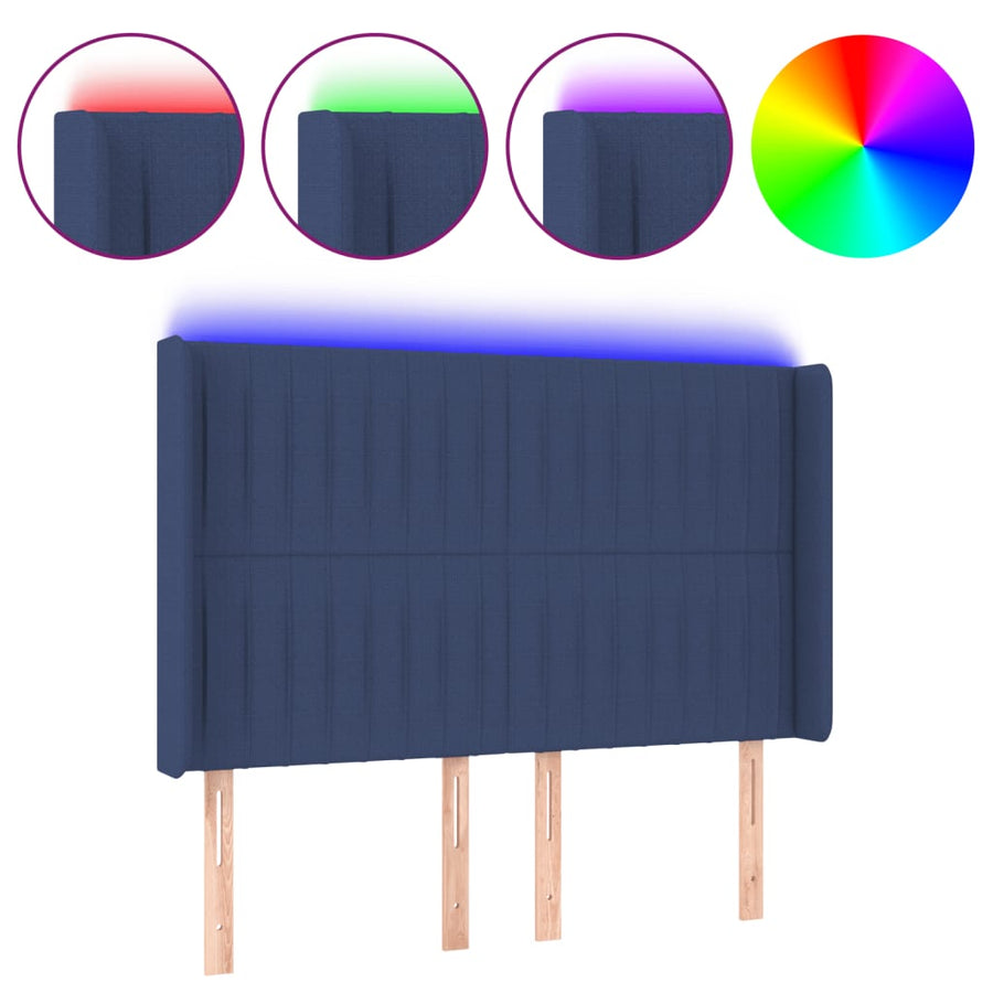 Hoofdbord Led Stof 147 x 16 x 118/128 cm Blauw