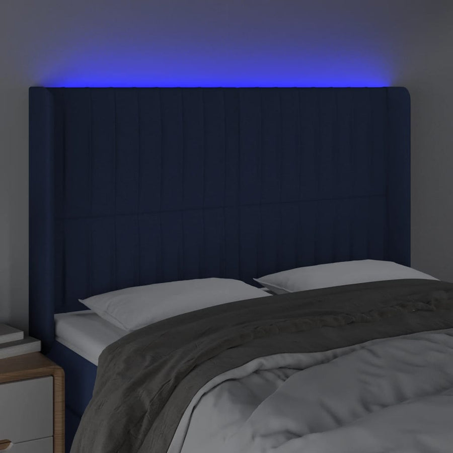 Hoofdbord Led Stof 147 x 16 x 118/128 cm Blauw