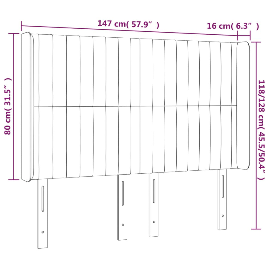 Hoofdbord Led Stof 147 x 16 x 118/128 cm Blauw