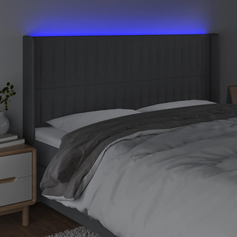 Hoofdbord Led Stof 163 x 16 x 118/128 cm Donkergrijs