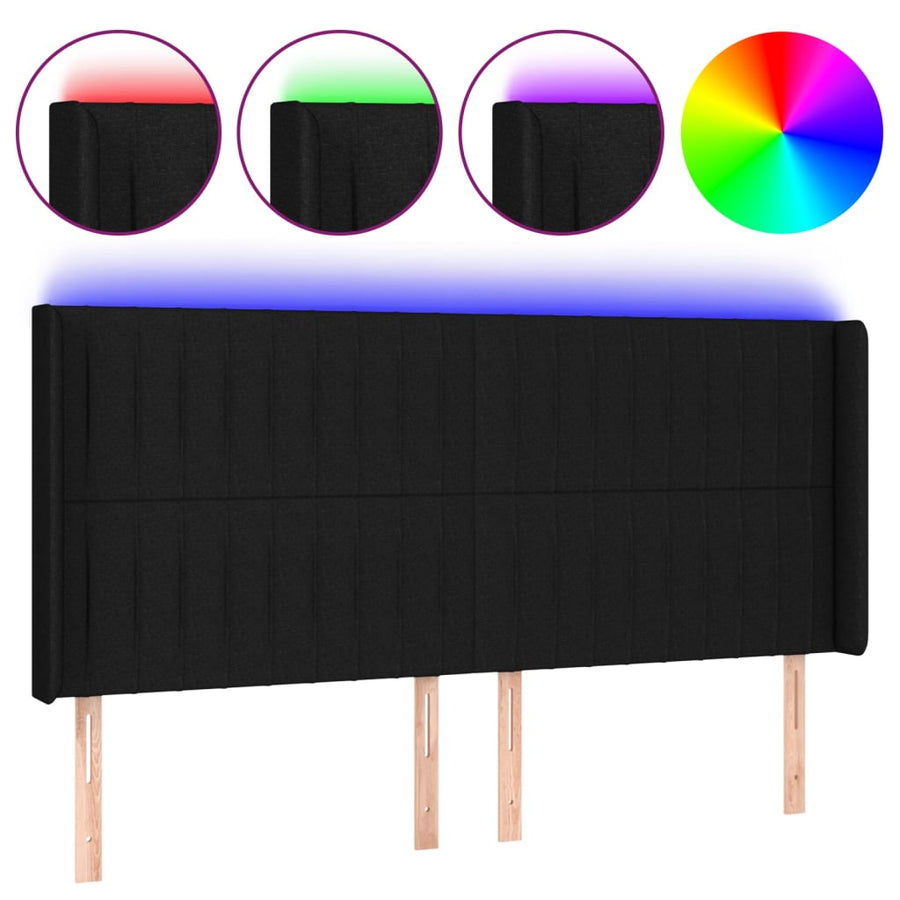 Hoofdbord Led Stof 163 x 16 x 118/128 cm Zwart
