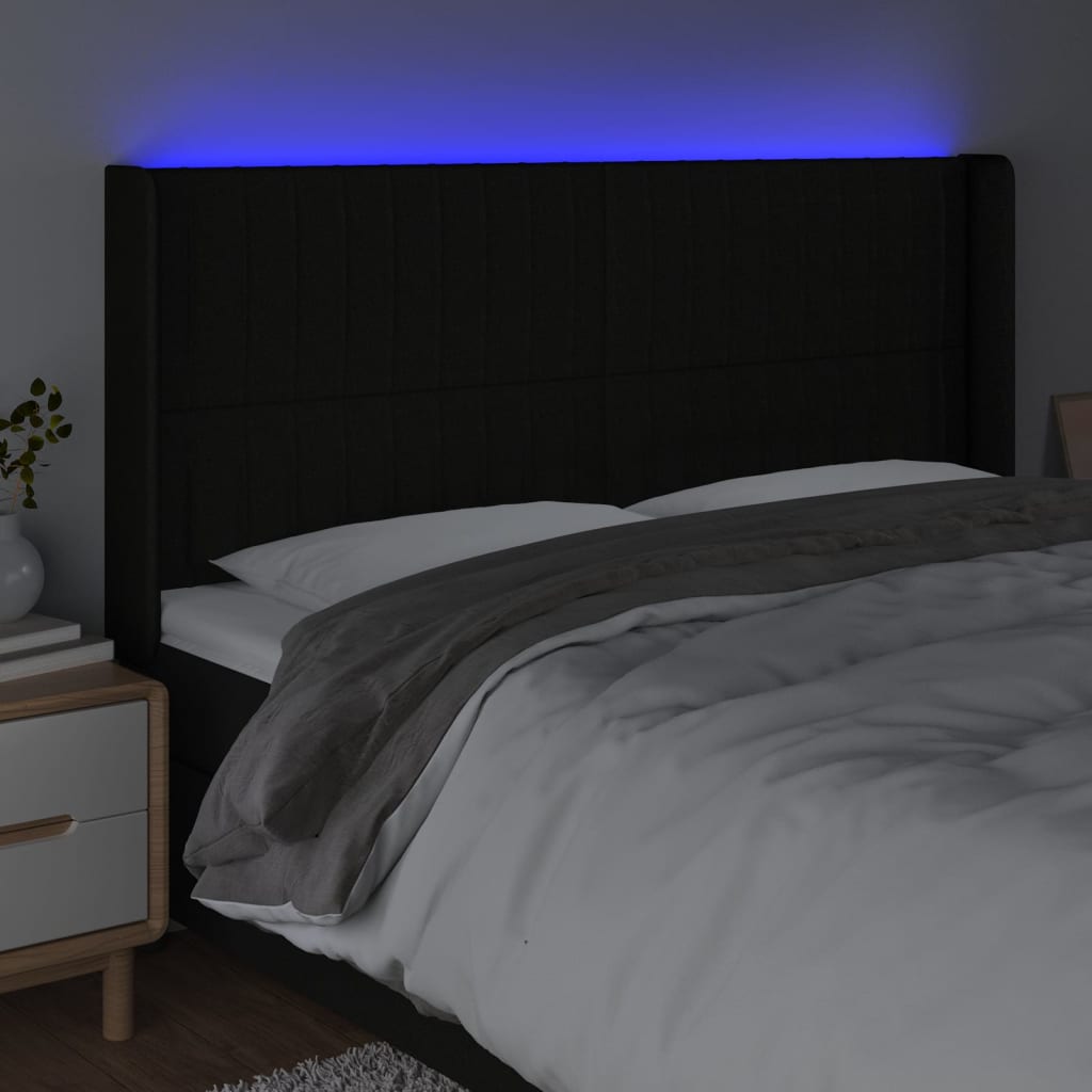 Hoofdbord Led Stof 163 x 16 x 118/128 cm Zwart