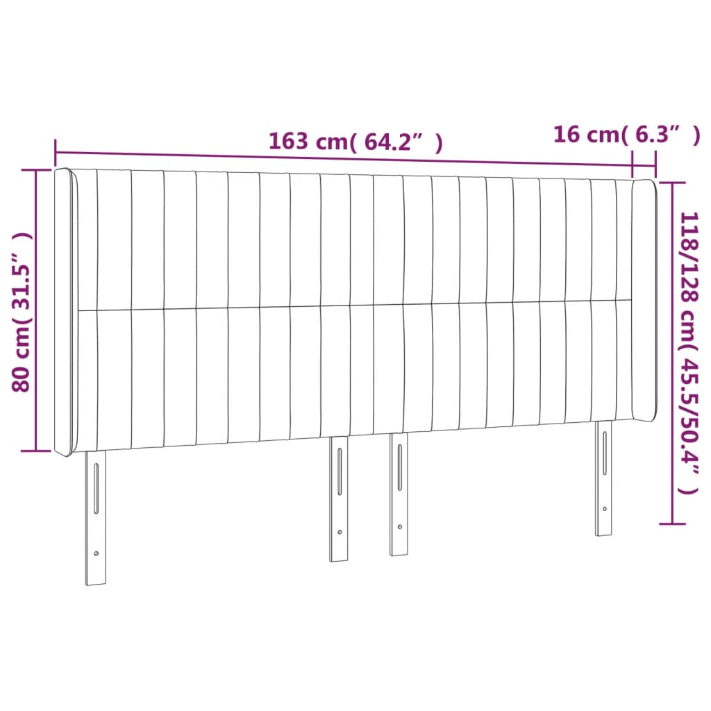 Hoofdbord Led Stof Kleurig 163 x 16 x 118/128 cm Crème
