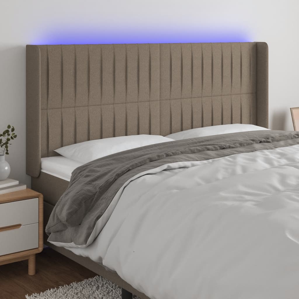 Hoofdbord Led Stof Taupe 183 x 16 x 118/128 cm