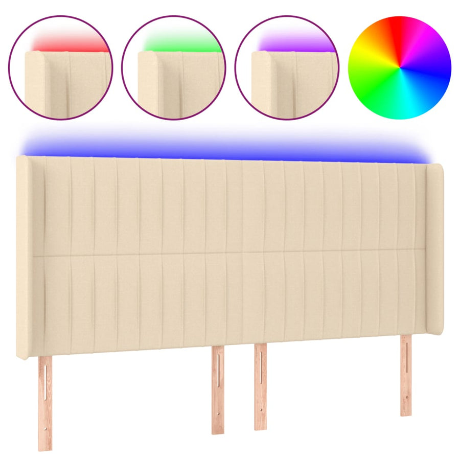 Hoofdbord LED 183x16x118/128 cm stof crèmekleurig