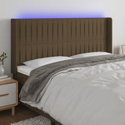 Hoofdbord 203x16x118/128 cm stof donkerbruin LED