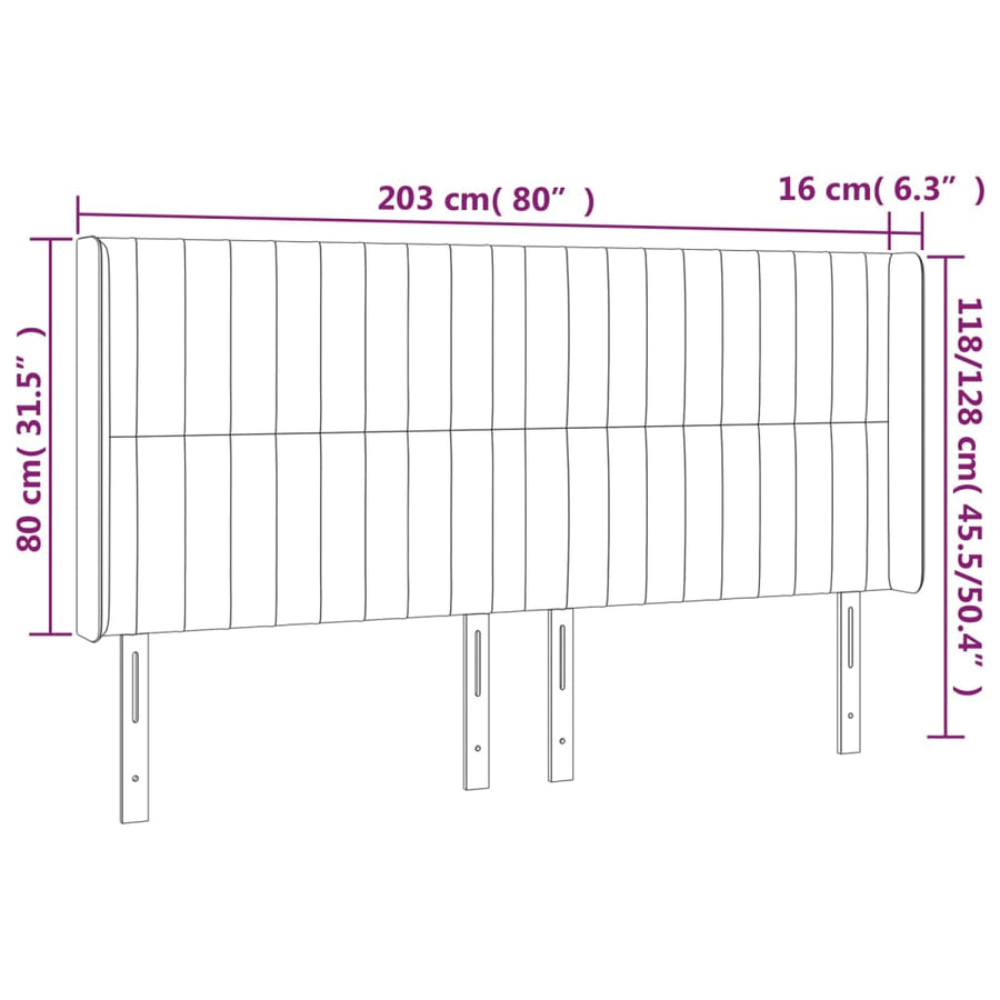 Hoofdbord Led Stof 203 x 16 x 118/128 cm Taupe