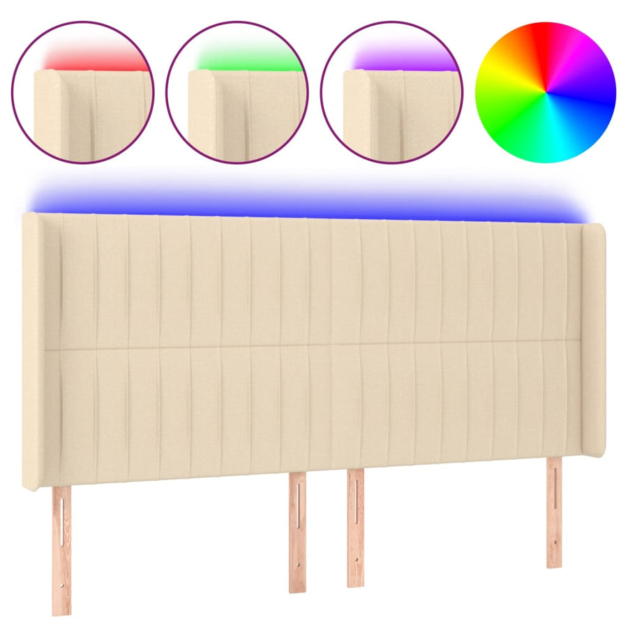 Hoofdbord Led Stof Kleurig Crème 203 x 16 x 118/128 cm