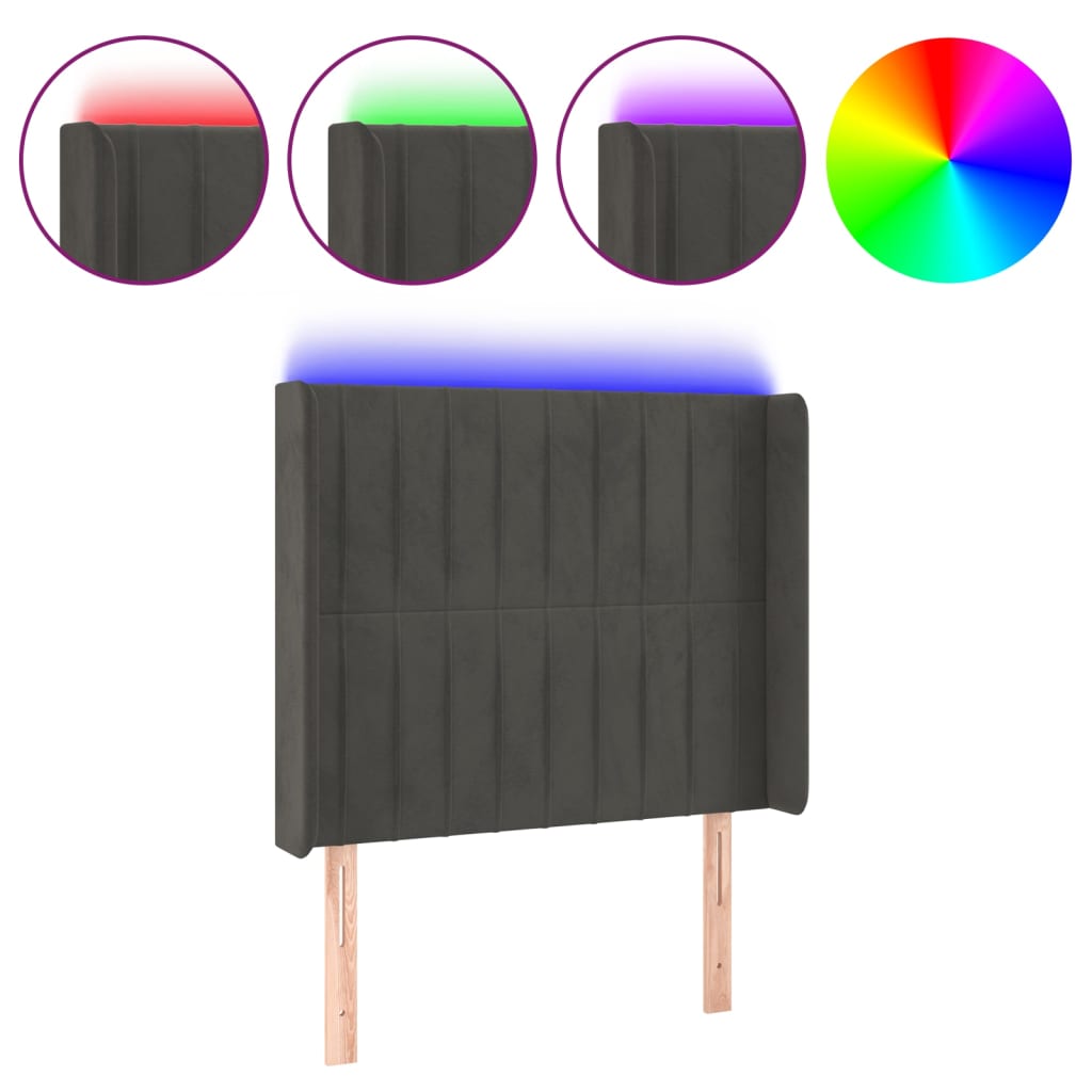 Hoofdbord Led Fluweel 93 x 16 x 118/128 cm Donkergrijs