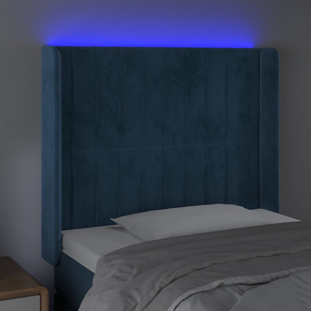 Hoofdbord Led Fluweel 103 x 16 x 118/128 cm Donkerblauw