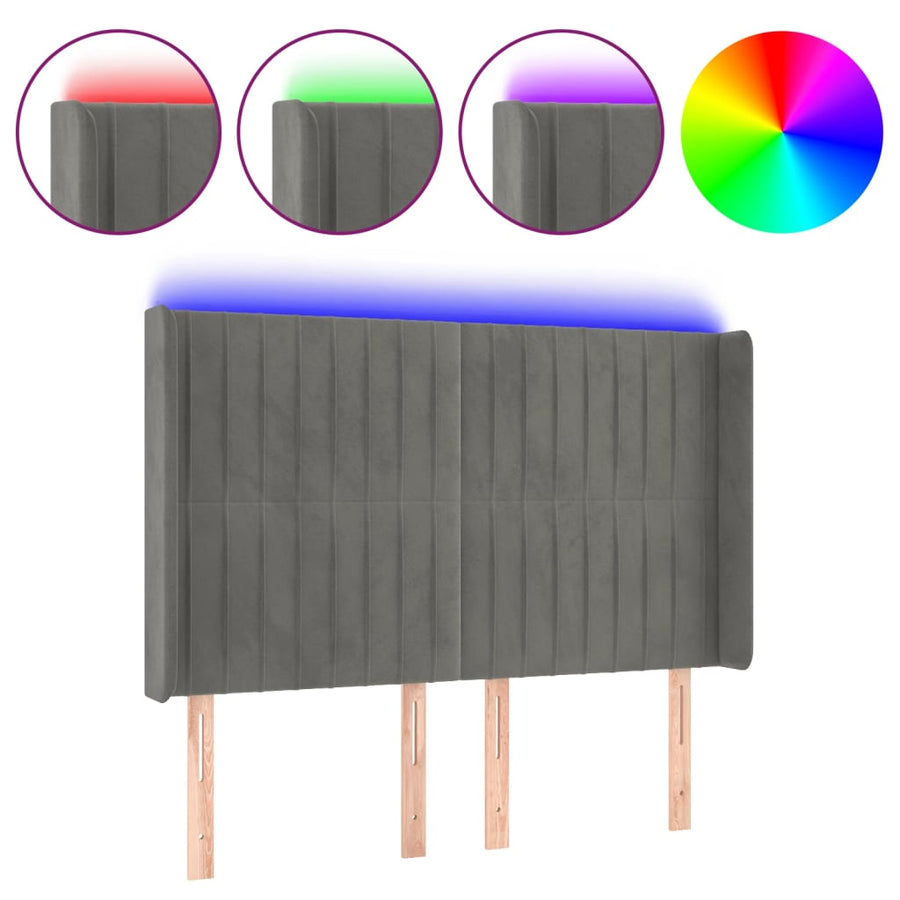 Hoofdbord Led Fluweel 1 147 x 16 x 118/128 cm Lichtgrijs