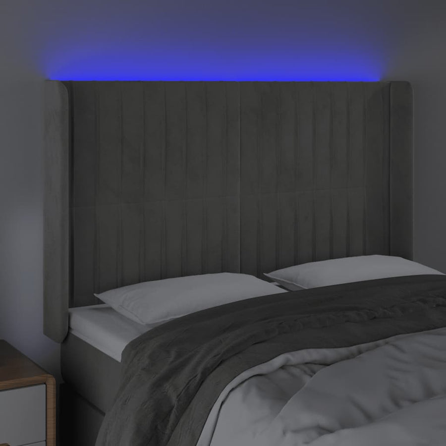 Hoofdbord Led Fluweel 1 147 x 16 x 118/128 cm Lichtgrijs