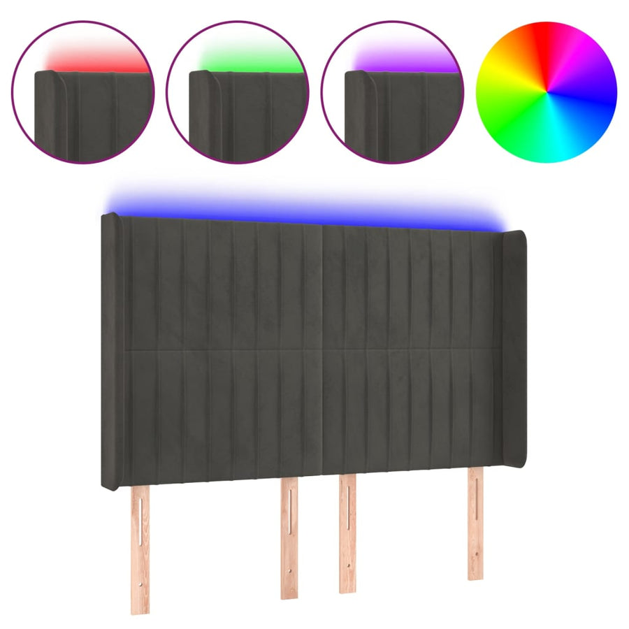 Hoofdbord Led Fluweel 147 x 16 x 118/128 cm Donkergrijs