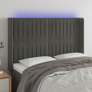 Hoofdbord 147x16x118/128 cm fluweel donkergrijs LED