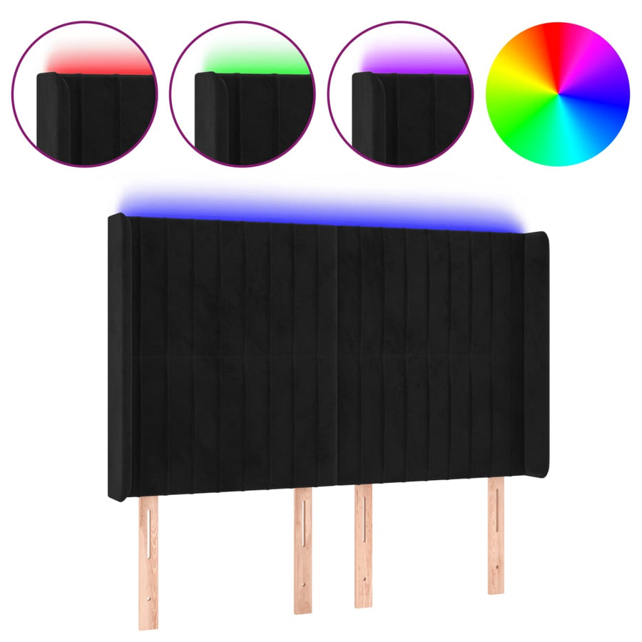 Hoofdbord Led Fluweel 147 x 16 x 118/128 cm Zwart