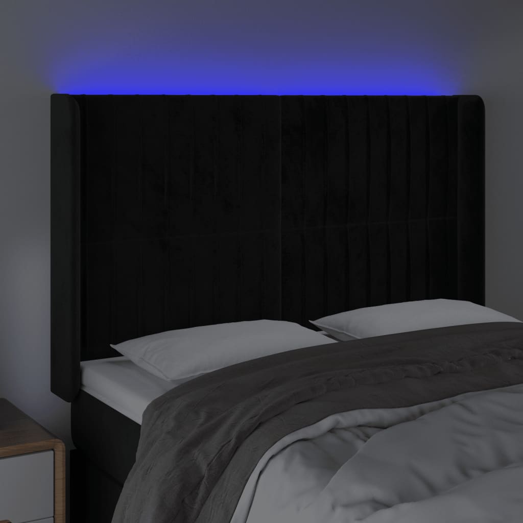 Hoofdbord Led Fluweel 147 x 16 x 118/128 cm Zwart