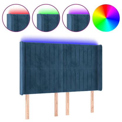Hoofdbord Led Fluweel 147 x 16 x 118/128 cm Donkerblauw