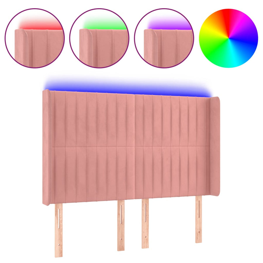 Hoofdbord Led Fluweel 147 x 16 x 118/128 cm Roze