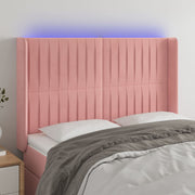 Hoofdbord 147x16x118/128 cm fluweel roze LED