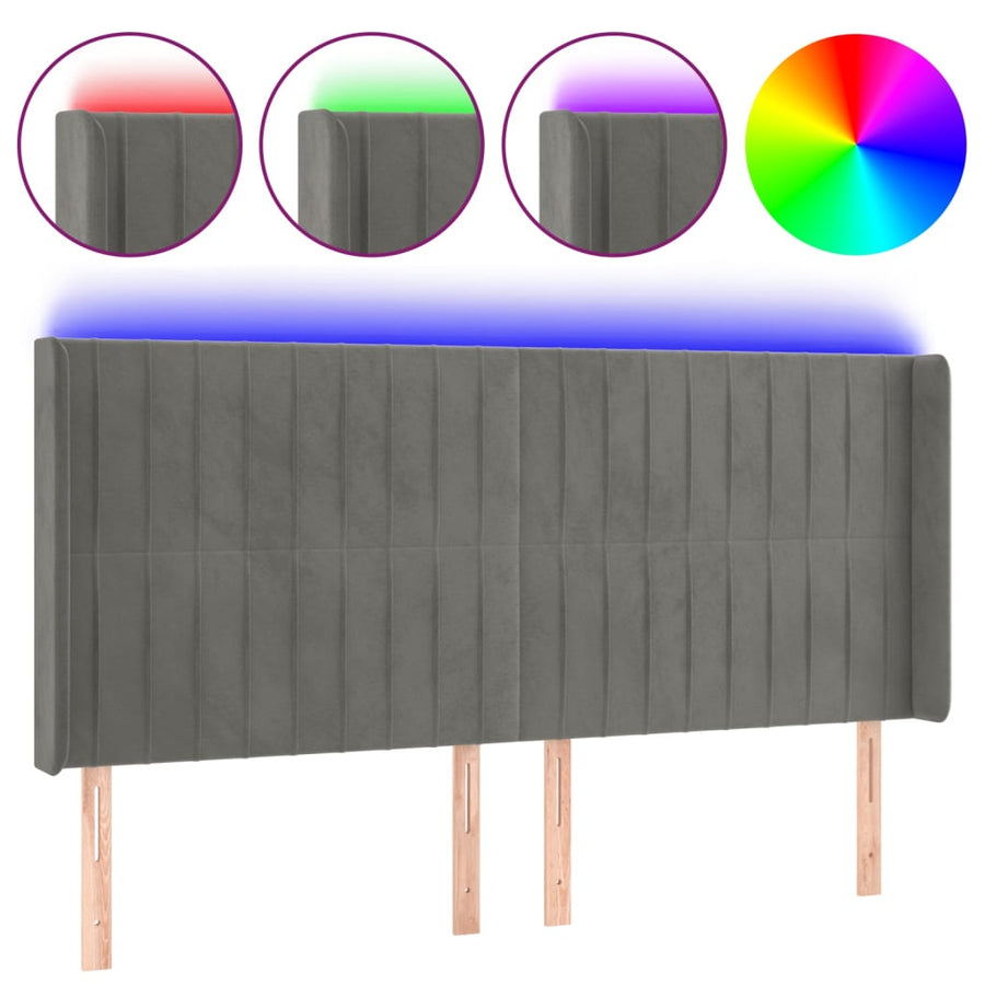 Hoofdbord Led Fluweel 163 x 16 x 118/128 cm Lichtgrijs