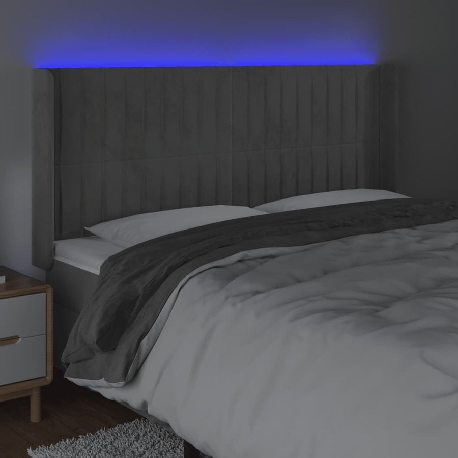 Hoofdbord Led Fluweel 163 x 16 x 118/128 cm Lichtgrijs
