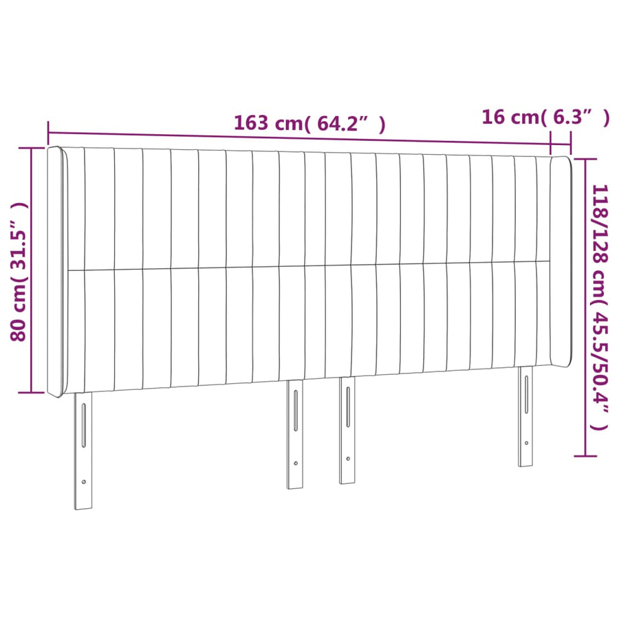 Hoofdbord Led Fluweel 163 x 16 x 118/128 cm Lichtgrijs