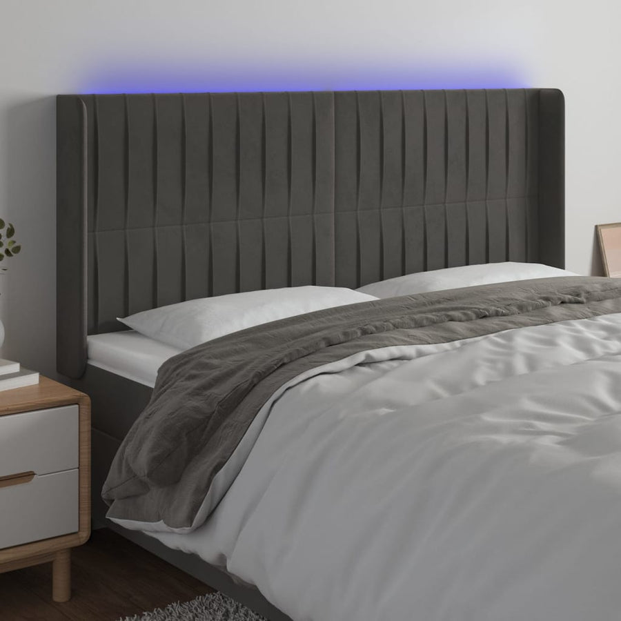 Hoofdbord Led Fluweel 163 x 16 x 118/128 cm Donkergrijs