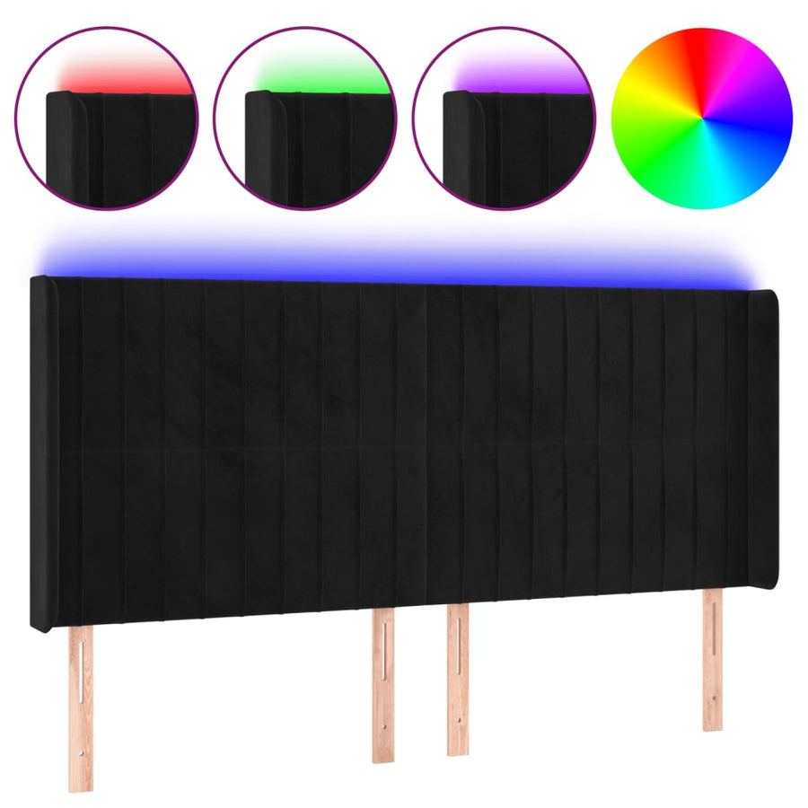 Hoofdbord Led Fluweel 163 x 16 x 118/128 cm Zwart