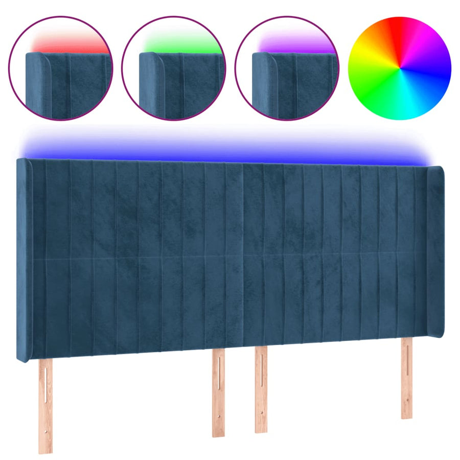 Hoofdbord Led Fluweel 163 x 16 x 118/128 cm Donkerblauw