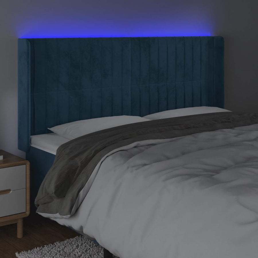 Hoofdbord Led Fluweel 163 x 16 x 118/128 cm Donkerblauw