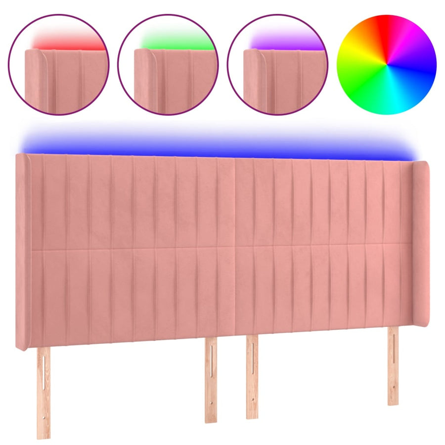 Hoofdbord Led Fluweel 163 x 16 x 118/128 cm Roze