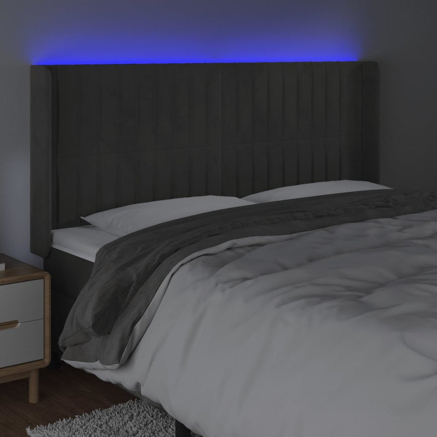 Hoofdbord Led Fluweel 183 x 16 x 118/128 cm Donkergrijs