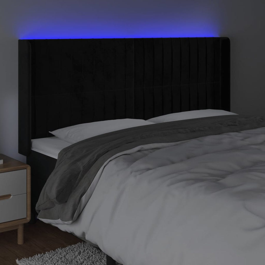 Hoofdbord Led Fluweel 203 x 16 x 118/128 cm Zwart