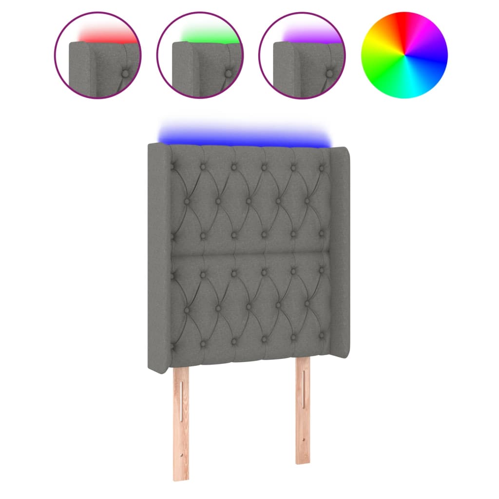 Hoofdbord Led Stof 83 x 16 x 118/128 cm Donkergrijs