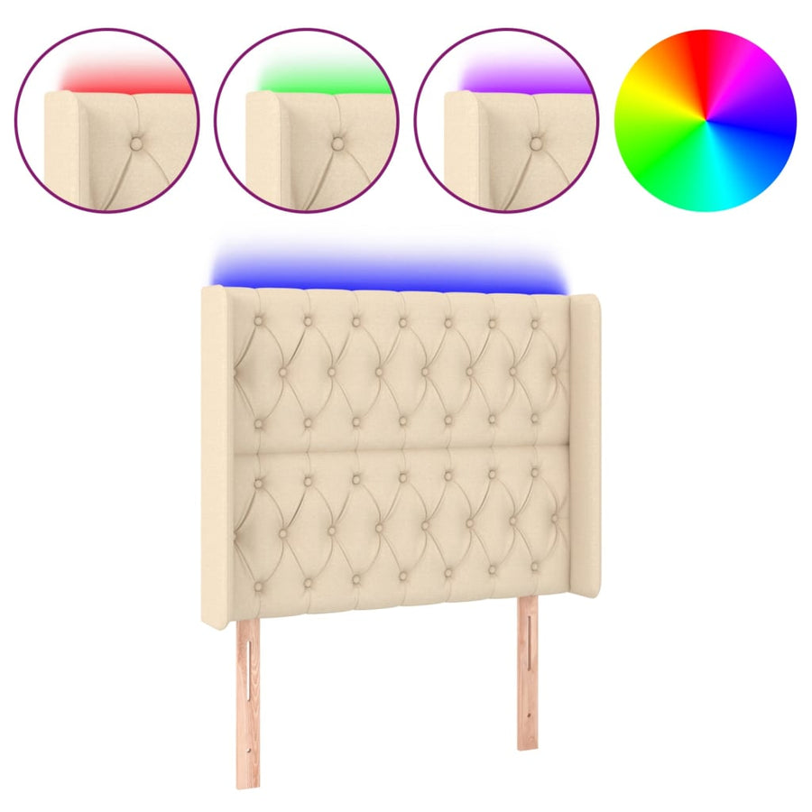Hoofdbord Led Stof Kleurig 103 x 16 x 118/128 cm Crème