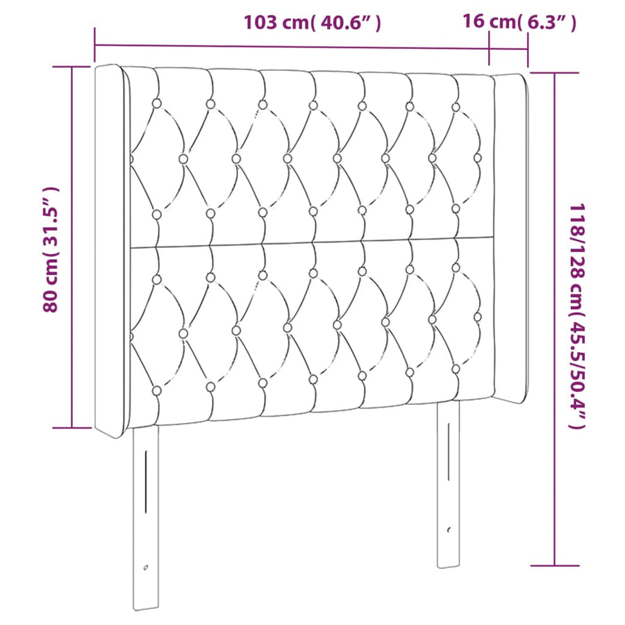 Hoofdbord Led Stof Kleurig 103 x 16 x 118/128 cm Crème