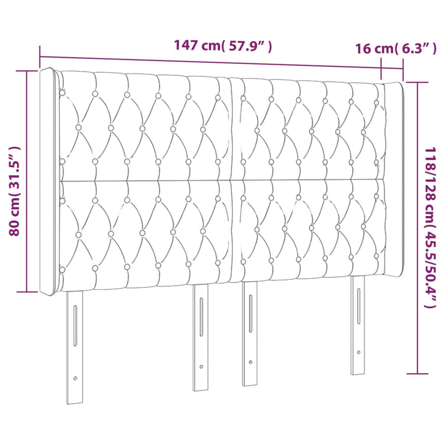 Hoofdbord Led Stof 147 x 16 x 118/128 cm Lichtgrijs