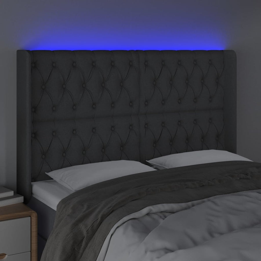 Hoofdbord Led Stof 147 x 16 x 118/128 cm Donkergrijs