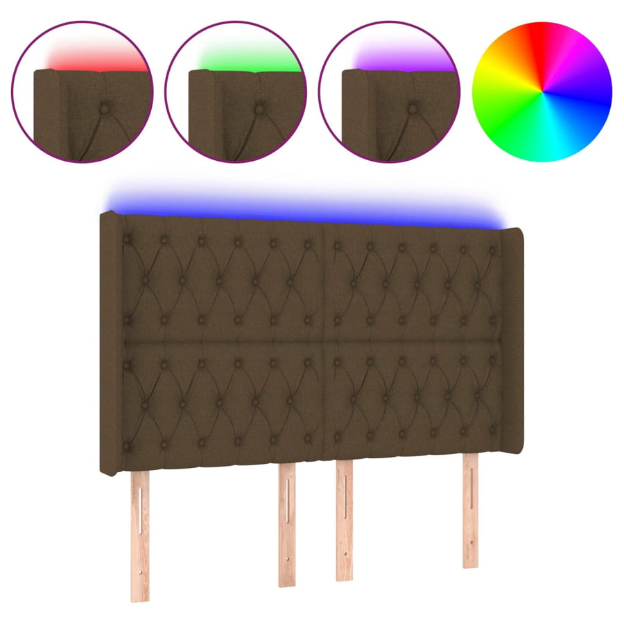 Hoofdbord Led Stof 147 x 16 x 118/128 cm Donkerbruin