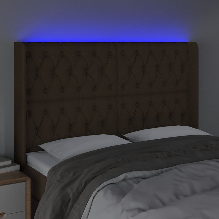 Hoofdbord Led Stof 147 x 16 x 118/128 cm Donkerbruin
