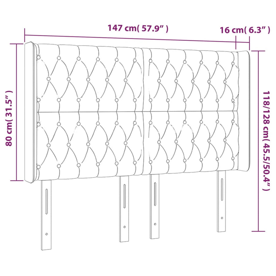 Hoofdbord Led Stof 147 x 16 x 118/128 cm Donkerbruin